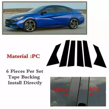 6 шт., стойки для оконных стоек автомобиля, дверные накладки, глянцевые черные наклейки, детали для Hyundai Elantra/Avante/i30 Sedan 2021-2023