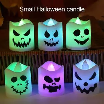 6 шт. свеча-призрак на Хэллоуин, пластиковая светодиодная, с изображением лица привидения, электронная беспламенная свеча, реквизит для дома с привидениями