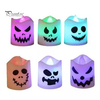 6 шт. свеча-призрак на Хэллоуин, пластиковая светодиодная электронная беспламенная свеча в виде лица привидения, реквизит для украшения дома и вечеринки 6pcs