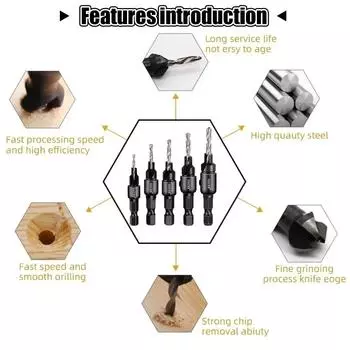6 шт. сверл-зенкеров для плотницких работ, набор сверл для сверления направляющих отверстий для винтов, набор сверл для направляющего сверления, набор инструментов для деревообработки