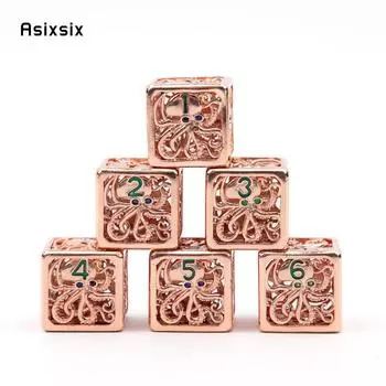 6 шт. светло-красные металлические кубики в виде кальмара, набор полых металлических многогранных кубиков, подходящий для ролевой игры, настольной игры, карточной игры разноцветный