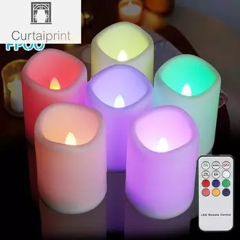 6 шт. светодиодных свечей, на батарейках, беспламенные красочные свечи для вечеринок, домашний декор, пульт дистанционного управления таймером, электрическая лампа-свеча