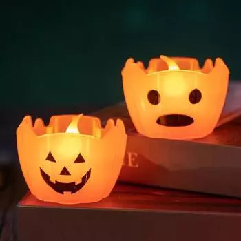 6 шт. светодиодных свечей на Хэллоуин, беспламенные мерцающие тыквенные поддельные свечи, работающие от батареек, украшения на Хэллоуин для использования в помещении и на открытом воздухе A