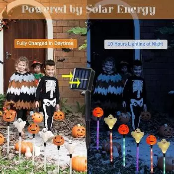 6 шт. светодиодный светильник-колышек для сада с тыквой-призраком на солнечной батарее с 8 режимами освещения, водонепроницаемый светильник для газона на открытом воздухе на Хэллоуин