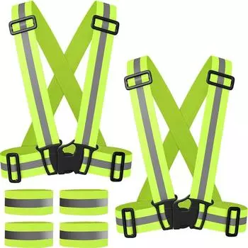 6 шт. светоотражающих жилетов для ходьбы, регулируемый светоотражающий жилет повышенной видимости для бега с 4 эластичными нарукавниками, подходит для ночного бега, ходьбы, езды на велосипеде зелёный