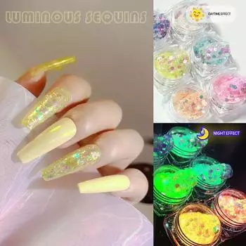 6 шт., светящиеся блестки для ногтей, шестигранные хлопья, украшение для дизайна ногтей, неоновые флуоресцентные светящиеся в темноте