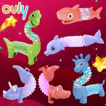 6 шт. светящиеся игрушки-трубки антистресс динозавры сенсорные игрушки-фиджет сенсорные шарики-пузырьки декомпрессионная трубка для малышей