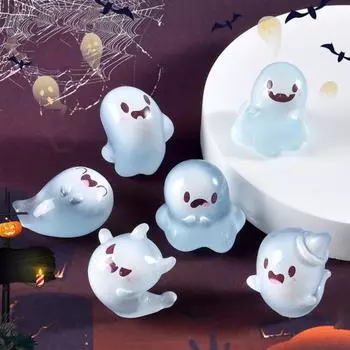 6 шт. светящиеся мини-фигурки привидений из смолы, светящиеся украшения на Хэллоуин, маленькие микропривидения