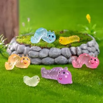 6 шт., светящиеся смолы, мини-фигурки гусеницы, микропейзаж, приборная панель автомобиля, миниатюрный орнамент «сделай сам», сказочный садовый декор S