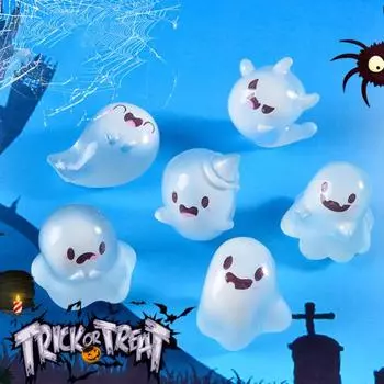 6 шт. светящихся мини-фигурок привидений из смолы, светящиеся украшения на Хэллоуин, маленькая миниатюрная статуэтка привидения для уличной вечеринки в стиле ландшафтного дизайна дома Sets