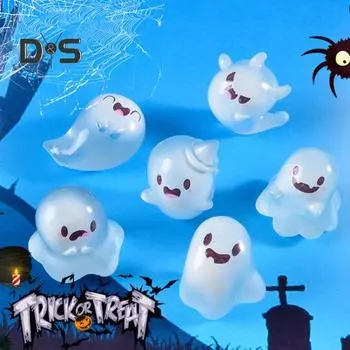 6 шт. светящихся мини-фигурок привидений из смолы, светящиеся украшения на Хэллоуин, маленькая миниатюрная статуэтка привидения для уличной вечеринки в стиле ландшафтного дизайна дома Sets