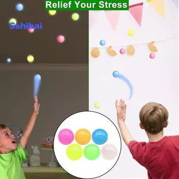 6 шт. светящийся в темноте липкий шарик, растягивающийся TPR для облегчения тревоги, декомпрессии, светящийся потолочный мяч для снятия стресса, подарок для детей и подростков 6pcs