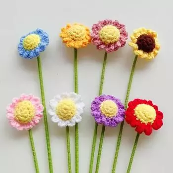 6 шт. связанных крючком цветов, букет маргариток, искусственный цветок маргаритки на День святого Валентина, День матери, день рождения, свадьбу, домашний декор розовый