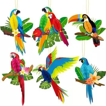 6 шт. тропических птиц украшения для вечеринки гавайские принадлежности для вечеринки бумажные попугаи соты вырезанные подвески для бара тики луау тропический лес вечеринка дворы декор разноцветный