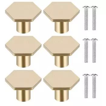 6 шт. твердые латунные ручки шкафа, шестиугольная латунная ручка двери ящика шкафа, мебельная ручка, дверные ручки комода для кухни, ванной комнаты золотой