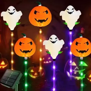 6 шт. тыквенных фонарей для дорожек, украшения для привидений на Хэллоуин, водонепроницаемый IP65, 8 функций, солнечные батареи, меняющие цвет огни на улице для Хэллоуина