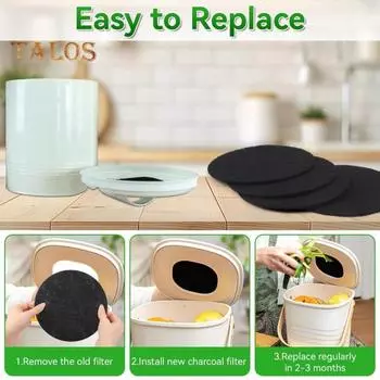 6 шт. угольных фильтров для компостного ведра 6,7-дюймовые круглые компостные фильтры с длительным сроком службы, устранение запаха, сменные фильтры с активированным углем Главная Round