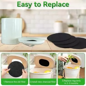 6 шт. угольных фильтров для компостного ведра, 6,7-дюймовые круглые компостные фильтры, длинные Round