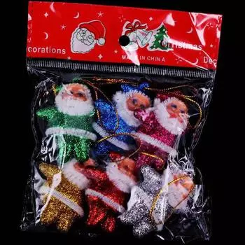 6 шт. Украшение для рождественской елки Рождественские украшения Кукла Санта Клауса Подвеска Разноцветные блестящие подвесные украшения Ручная работа 6PCS