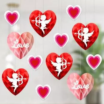 6 шт. украшение в виде сердца ко Дню святого Валентина, бумажные соты, подвесные украшения, романтические красные, розовые, сердечки для вечеринок Sets