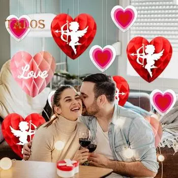 6 шт. украшение в виде сердца ко Дню святого Валентина, бумажные соты, подвесные украшения, романтические красные, розовые, сердечки для вечеринок Sets