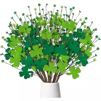 6 шт. Украшения для дома 42 см Искусственные цветы Трилистник Зеленые ягодные стебли Счастливый клевер Цветочные ветки Подарки для праздничного стола Центральные украшения для дома Декор зелёный