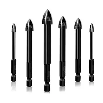 6 шт. универсальный набор сверл, твердосплавные сверла, многофункциональные сверла, стеклокерамика, полностью чёрный
