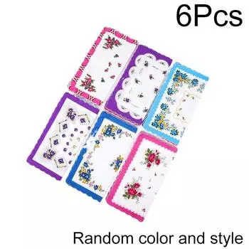 6 шт./упак. полотенец для рук из хлопка 29*29 см, случайный цвет, женские цветочные носовые платки