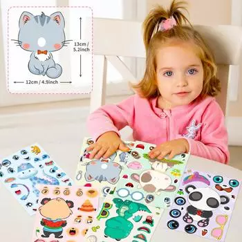 6 шт./упаковка Маленькие наклейки-пазлы с животными Мультяшные наклейки-пазлы своими руками Детские образовательные обучающие товары One Size