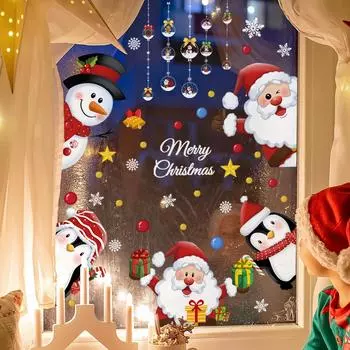 6 шт. Веселая рождественская наклейка на окно Пингвин Санта-Клаус украшение на окно статическая наклейка съемная наклейка на оконное стекло для домашнего декора