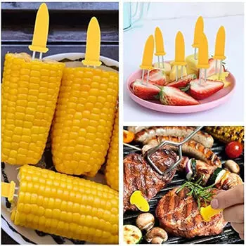 6 шт. Вилки из нержавеющей стали с держателем для кукурузы, вилка для барбекю с ветчиной для вечеринок на открытом воздухе дома