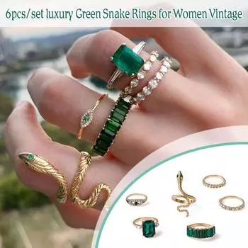 6 шт. Винтажный длинный набор змей для женщин готический палец изумруд женский змейка регулируемый ювелирный Y3U8 6pcs-1set