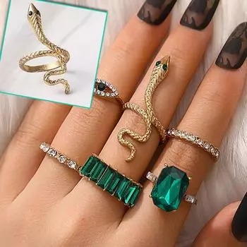 6 шт. Винтажный длинный комплект змеи для женщин готические украшения аксессуары палец изумруд змея Adju E0H5 6pcs-1set
