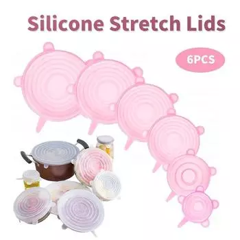6 шт. Волшебные силиконовые эластичные крышки для сохранения свежести, многоразовые герметичные пищевые пленки, эластичные крышки для микроволновой печи для кухни 6Pcs