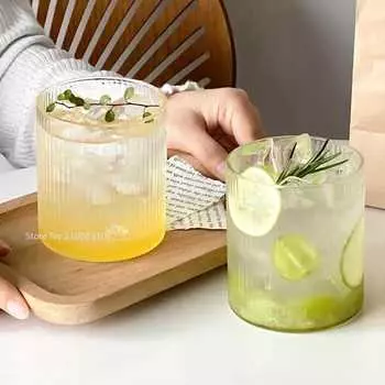 6 шт. вертикальный узор чашки креативный японский стеклянный стакан для вина сока напиток кофе ручная работа прозрачная посуда для напитков рюмки для виски 300ml