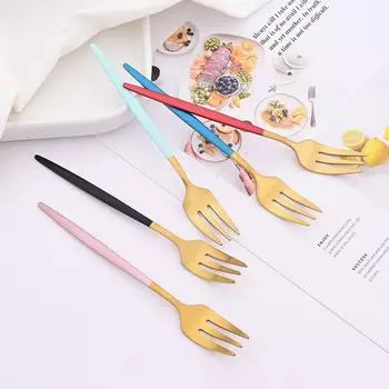 6 шт. вилка для фруктов из нержавеющей стали, вилки для торта, красочная чайная вилка, набор столовой посуды, принадлежности для отеля, вечеринки, ресторана, небольшой набор вилок серебряный