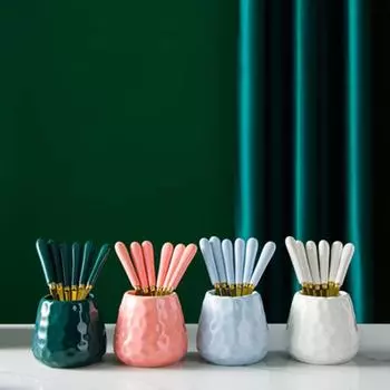 6 шт. вилка и набор для хранения, простая вилка для фруктов в скандинавском стиле, десертная вилка, посуда, практичная кухонная утварь