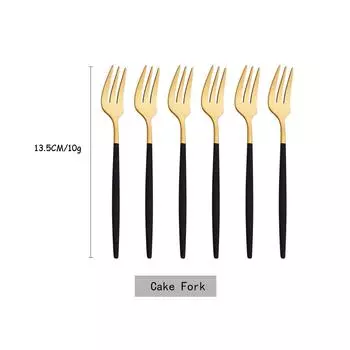 6 шт. вилок из нержавеющей стали для чая, черная золотая вилка для торта, закусок, салатов, кофе, фруктов, зеркальные столовые приборы, набор кухонной утвари