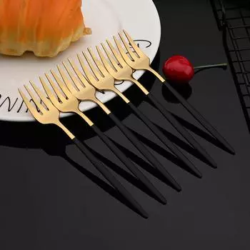 6 шт. вилок из нержавеющей стали для чая, черная золотая вилка для торта, закусок, салатов, кофе, фруктов, зеркальные столовые приборы, набор кухонной утвари