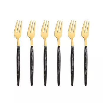 6 шт. вилок из нержавеющей стали для чая, черная золотая вилка для торта, закусок, салатов, кофе, фруктов, зеркальные столовые приборы, набор кухонной утвари