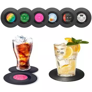 6 шт. виниловых подставок для дисков с пластинками для напитков, забавные - защита стола, предотвращает повреждение мебели, подставка под диск с пластинками в стиле ретро M&Round