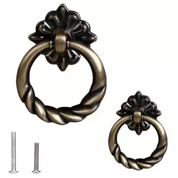 6 шт. винтажный стиль бронзовые подвесные кольца ручки для ящиков шкафа, ручки для ящиков шкафа, ручки для кухонных шкафов с шурупами 6pcs