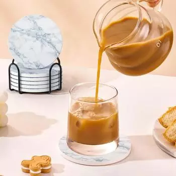 6 шт. впитывающие подставки, керамические подставки для напитков с держателем, 4-дюймовые круглые подставки для напитков, подставка для чашек для домашнего декора, защита мебели светло-синий