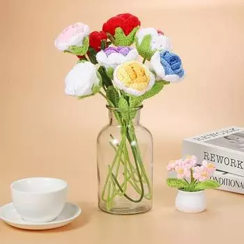 6 шт. вязаные крючком розы ручной работы, искусственные плетеные цветы со стеблями для мамы, подарки для дома, свадьбы, вечеринки, офиса, столов, украшения жёлтый