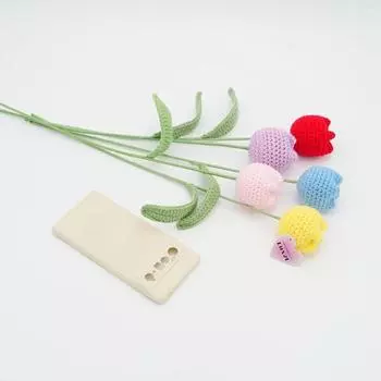 6 шт. вязаные крючком тюльпаны, искусственные плетеные цветы со стеблями для украшения столов на День святого Валентина для дома, свадьбы, вечеринки, офиса синий