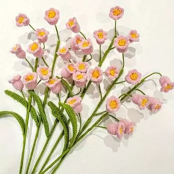 6 шт. вязаных цветов ручной работы, букет цветов крючком 40 см, искусственные ландыши, вязаные крючком цветочные композиции для домашнего декора свадебного стола 6 Pcs розовый