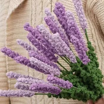 6 шт. вязаных крючком цветов лаванды 40 см темно-фиолетовая вязаная искусственная лаванда для украшения дома на открытом воздухе подарок девушке свадебный букет цветы темно-фиолетовый