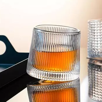 6 шт., вращающийся стакан для виски, стаканы для виски, стильная стеклянная посуда для шотландского бурбона, виски, коктейль, коньяк, водка, джин, текила, ликер, домашний декор, домашняя кухня 6 Pcs