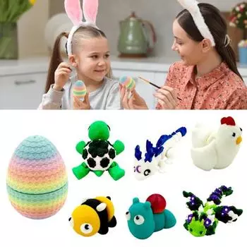 6 шт. Яйцо дракона, 3D-печатное градиентное яйцо с животным внутри, шарнирная игрушка-дракон для домашнего декора, детский подарок на день рождения, Пасху A