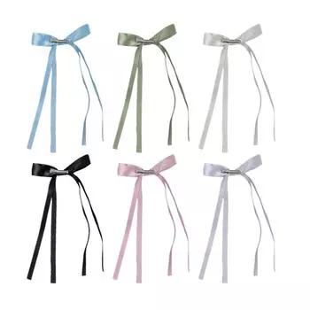 6 шт., заколки для волос с бантом для женщин и девочек, бант, кисточка, коготь, лента, заколки, пакет с длинным хвостом